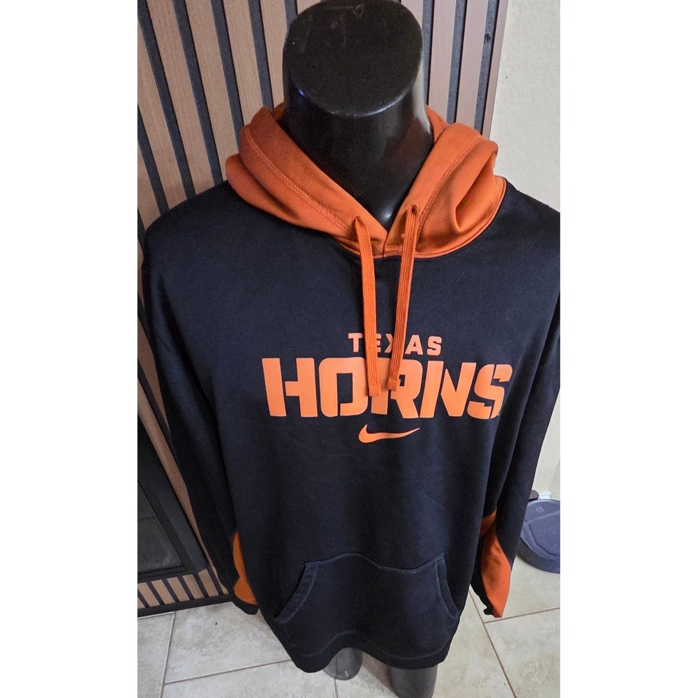 Nike Therma-FIT Texas Longhorns Hoodie Mens Black Orange Pullover Sweatshirt